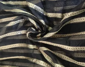 100% silk organza black and gold stripes 44" wide by the yard [11020]