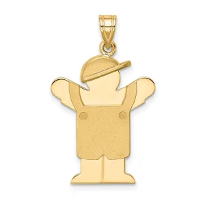 14k Solid Engravable Boy in Overalls with Hat on Left Charm
