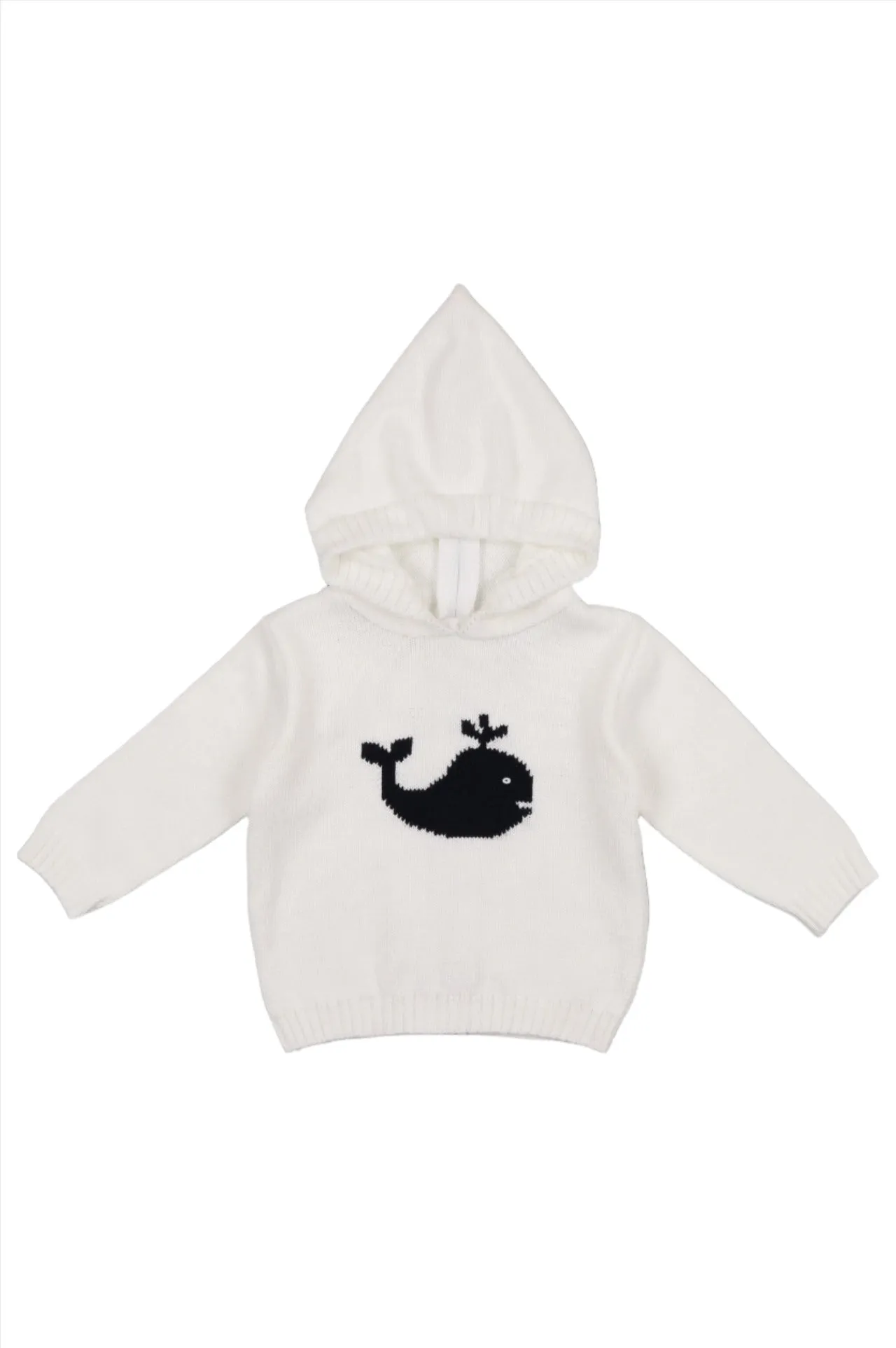 20082-Smocked Whale White Hooded Zip Back Baby & Toddler Sweater
