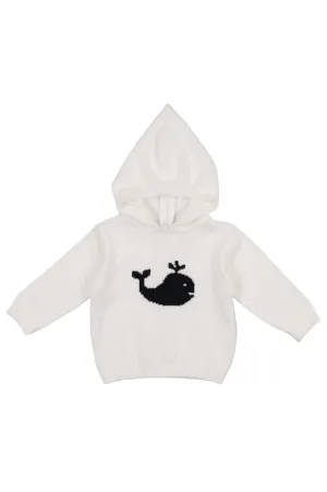 20082-Smocked Whale White Hooded Zip Back Baby & Toddler Sweater