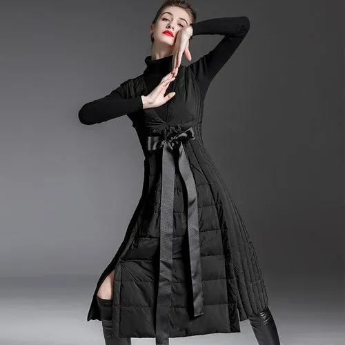 90% Duck down dress winter women's luxury fashion v neck autumn and