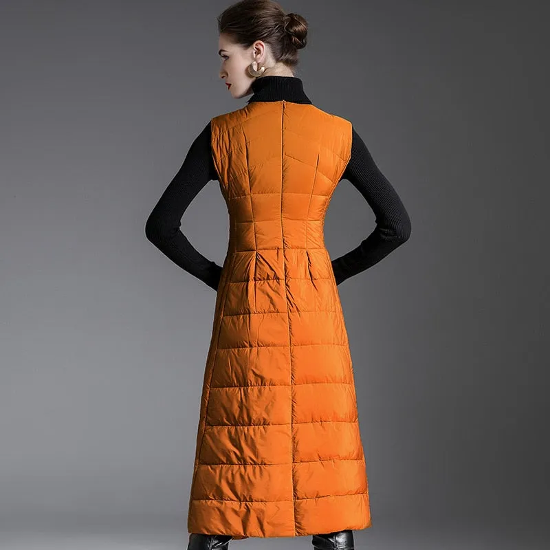 90% Duck down dress winter women's luxury fashion v neck autumn and