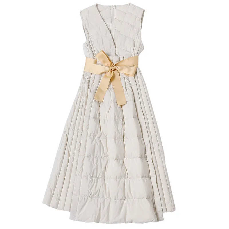 90% Duck down dress winter women's luxury fashion v neck autumn and
