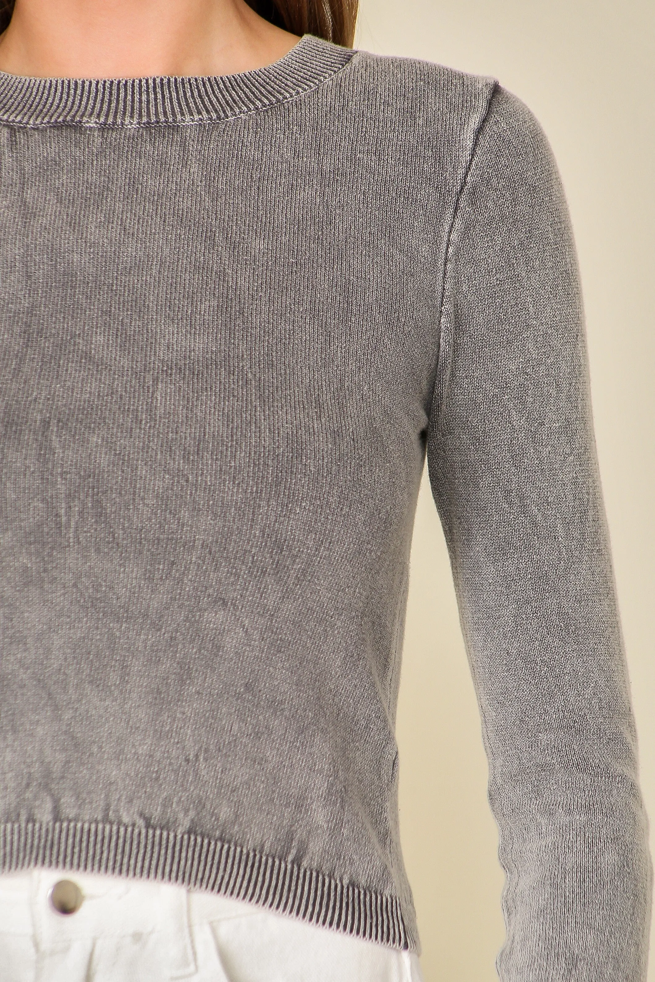 Ariyah Mineral Wash Fitted Sweater Top in Grey