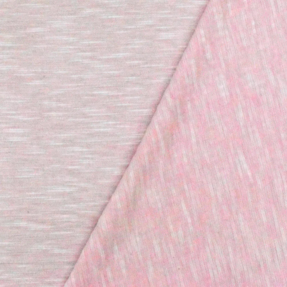 Baby Pink-White Crinkle Stripe Stretch Polyester Slub Jersey Knit Fabric