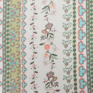 Basic White-Green-Multi Floral Printed Rayon Crepon Woven Fabric