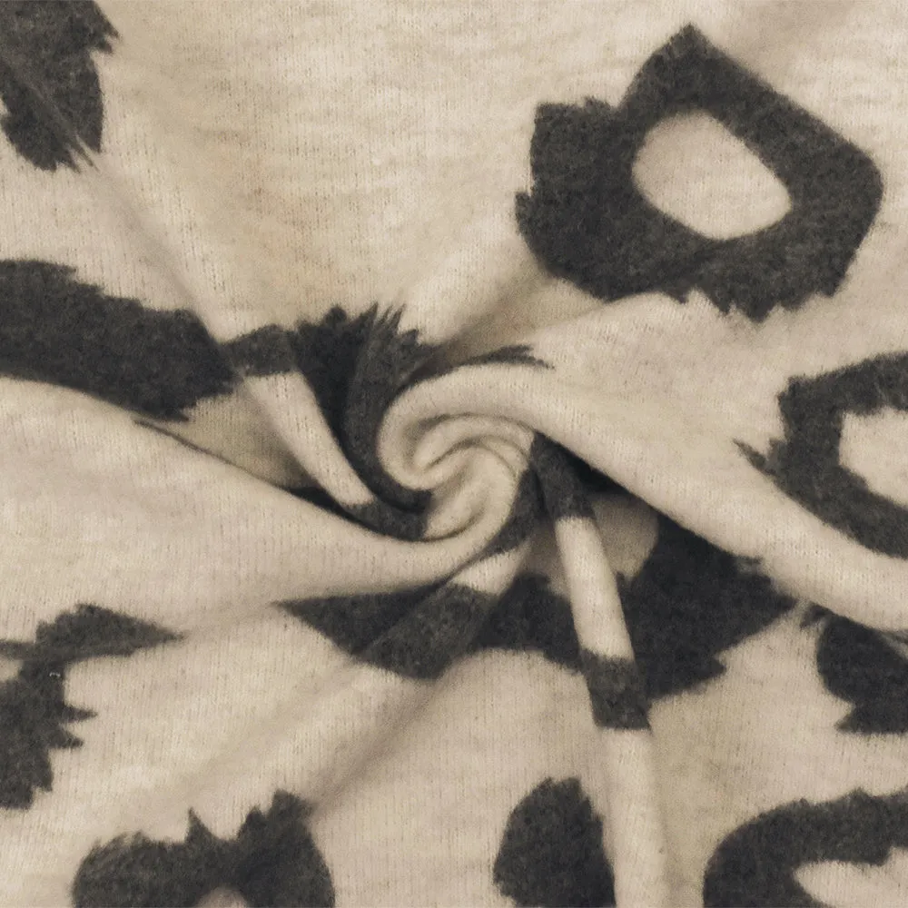 Beige-Gray Abstract Cheetah Printed Stretch Poly Brush Jersey Knit Fabric