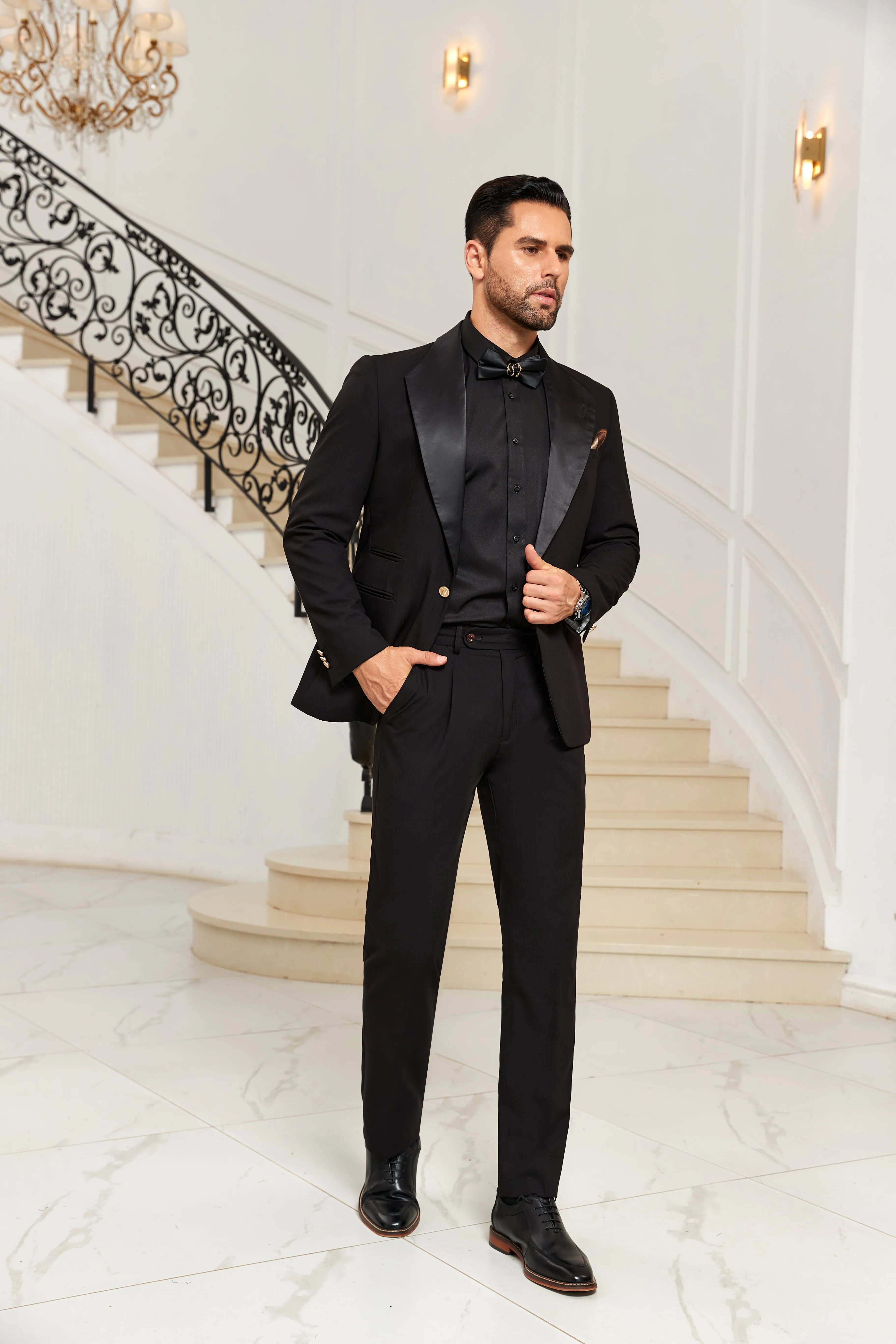 Big Collar Unique Design Party 2 Pieces Men's Suits Jacket Pants 2573