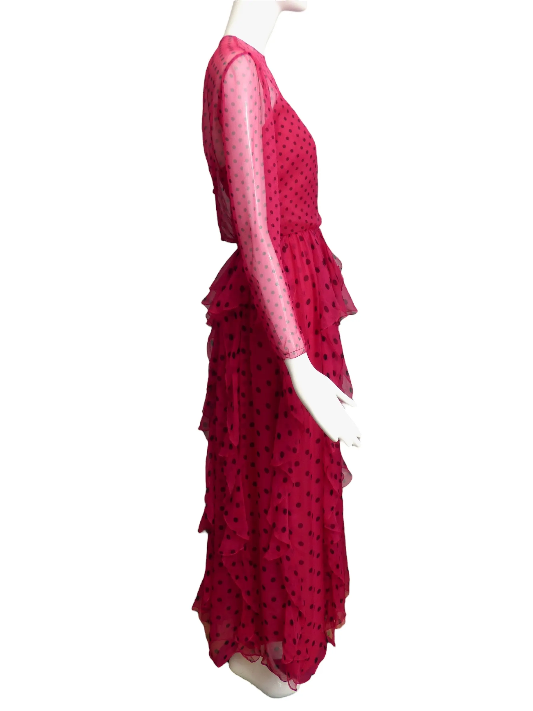 BILL BLASS- 1980 Pink Polka Dot Dress, Size 2