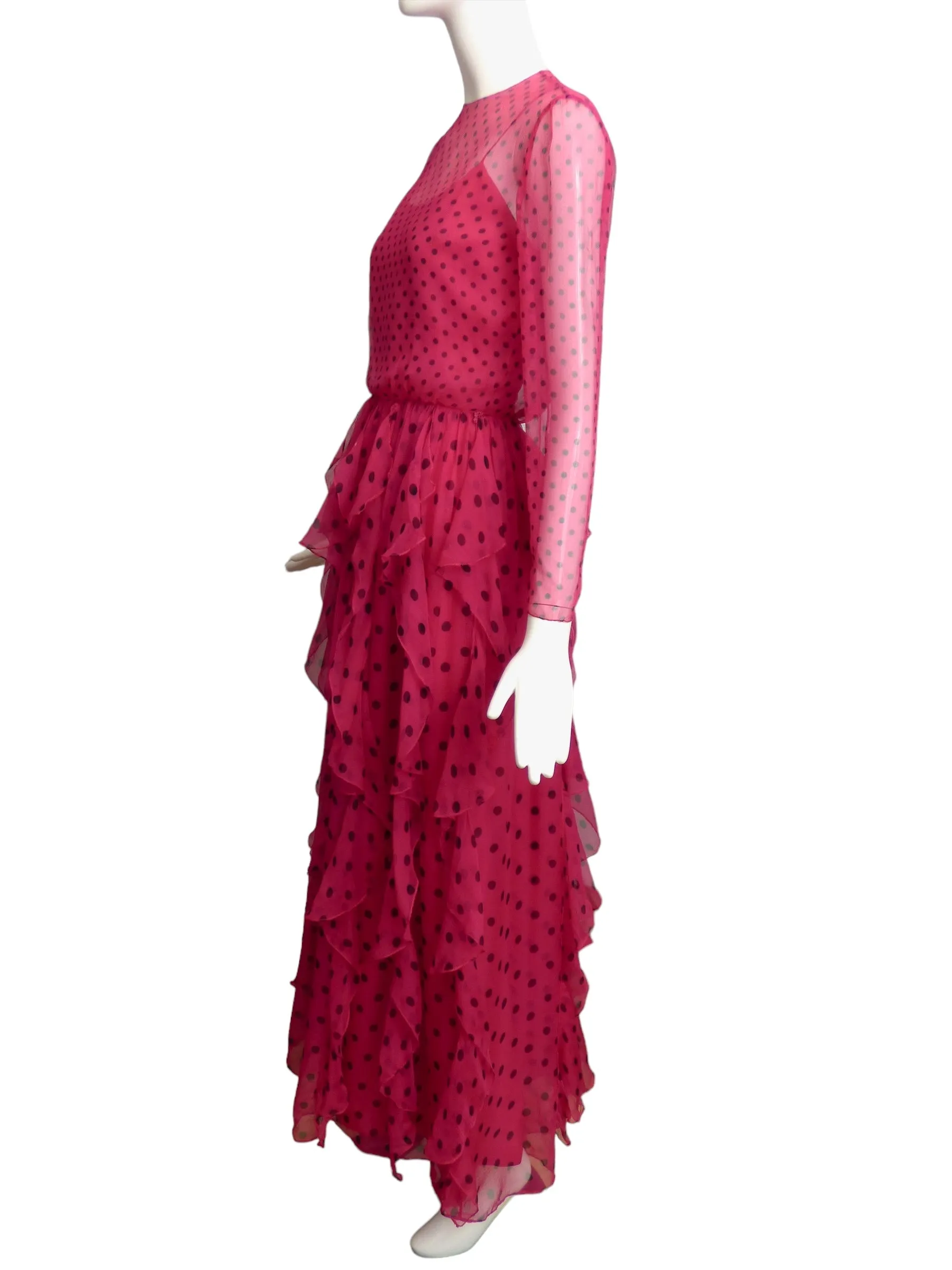 BILL BLASS- 1980 Pink Polka Dot Dress, Size 2