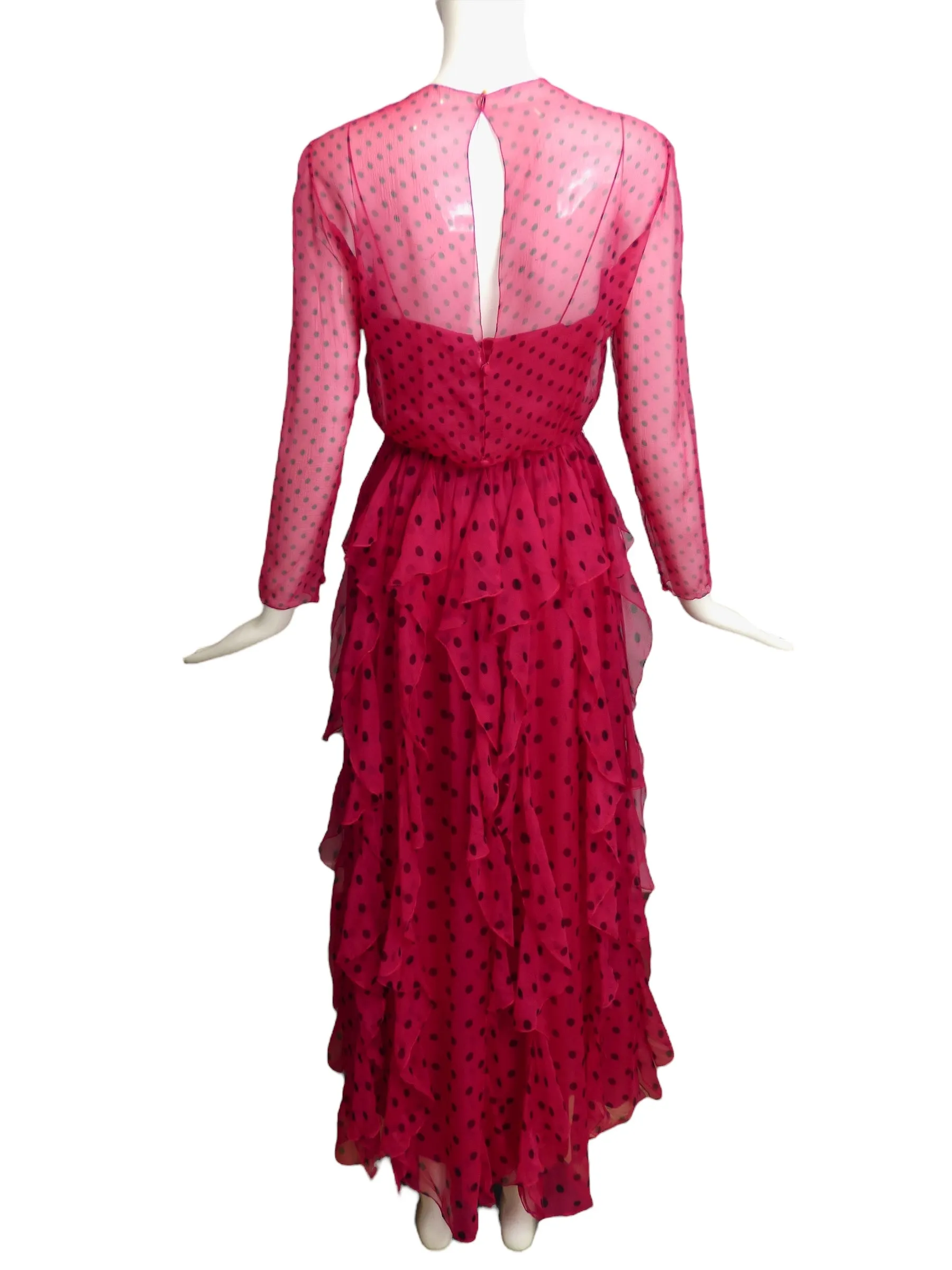 BILL BLASS- 1980 Pink Polka Dot Dress, Size 2