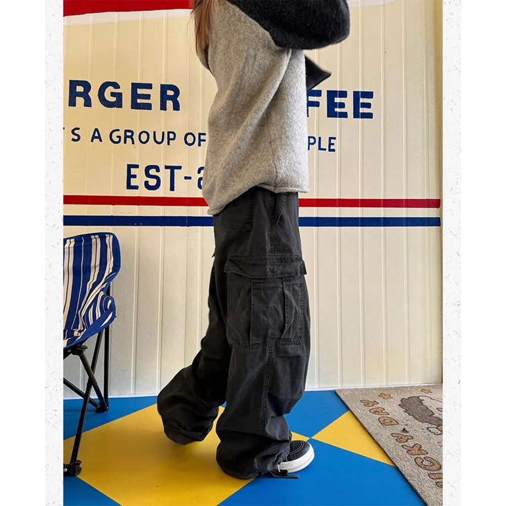 binfenxie-shop boy outfits American Retro Multi-Pocket Washed Loose Overalls Men's Spring and Autumn New Street Distressed Drawstring Casual Pants