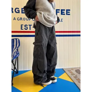 binfenxie-shop boy outfits American Retro Multi-Pocket Washed Loose Overalls Men's Spring and Autumn New Street Distressed Drawstring Casual Pants