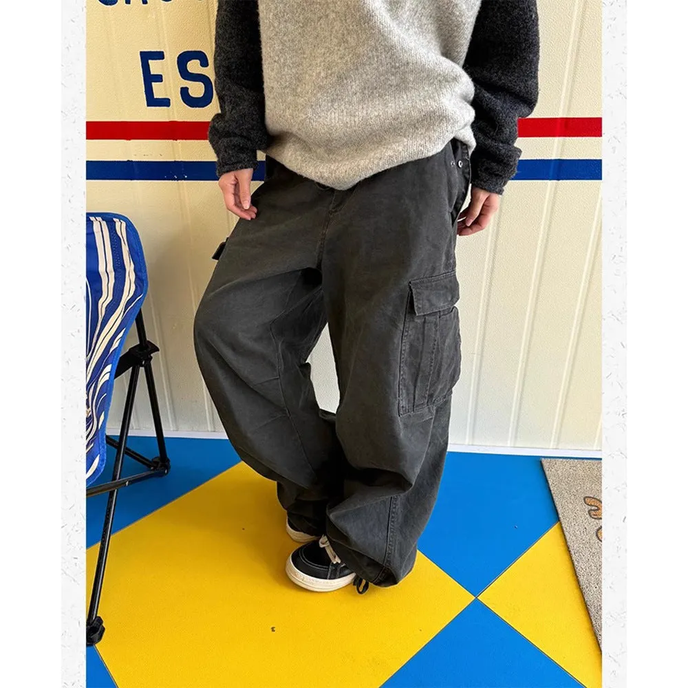 binfenxie-shop boy outfits American Retro Multi-Pocket Washed Loose Overalls Men's Spring and Autumn New Street Distressed Drawstring Casual Pants