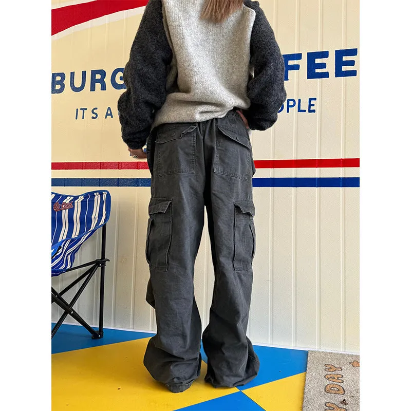 binfenxie-shop boy outfits American Retro Multi-Pocket Washed Loose Overalls Men's Spring and Autumn New Street Distressed Drawstring Casual Pants