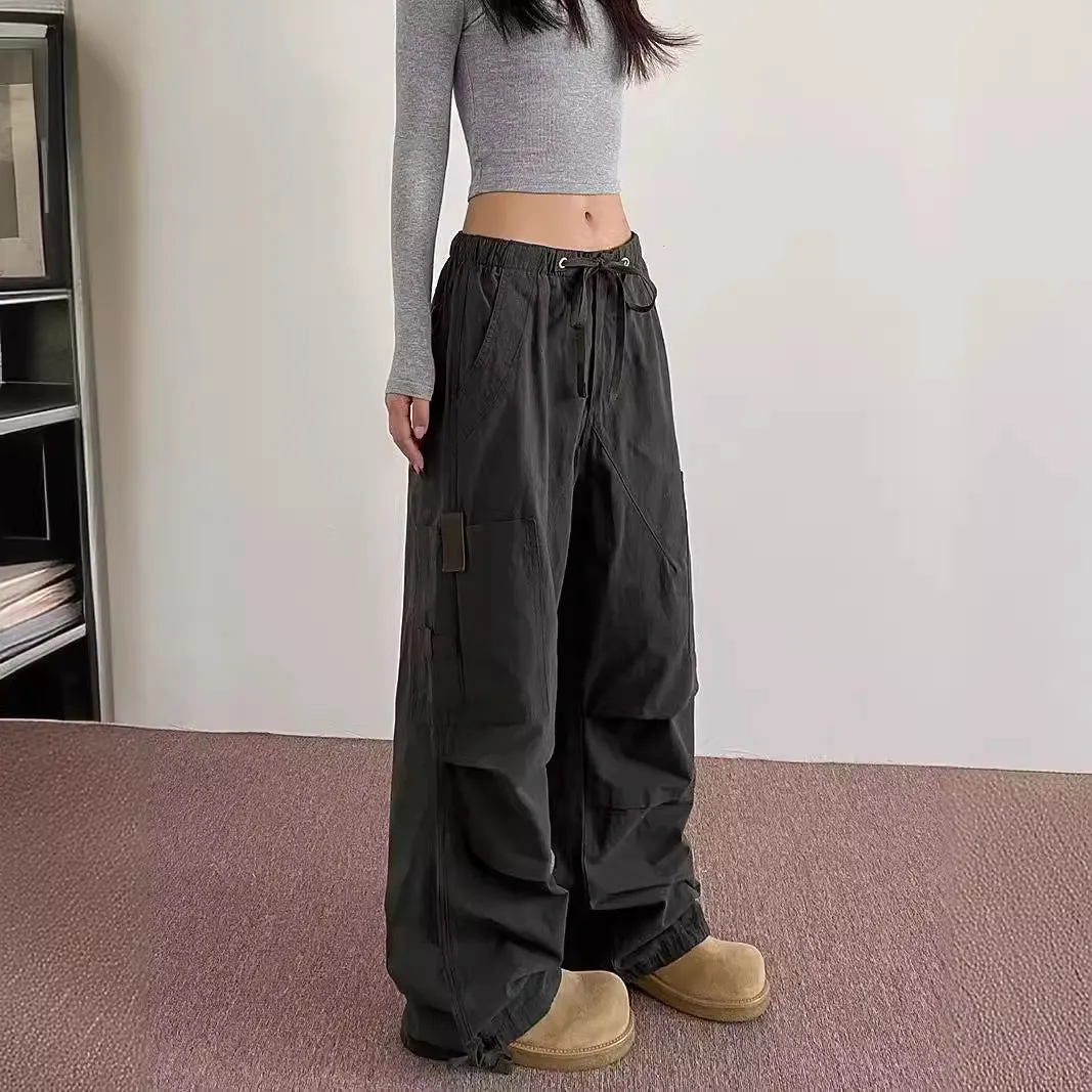 binfenxie-shop leapord halloween outfit American Retro American Street Fashion Overalls Women's Fashion Ankle-Tied Casual Long Pants