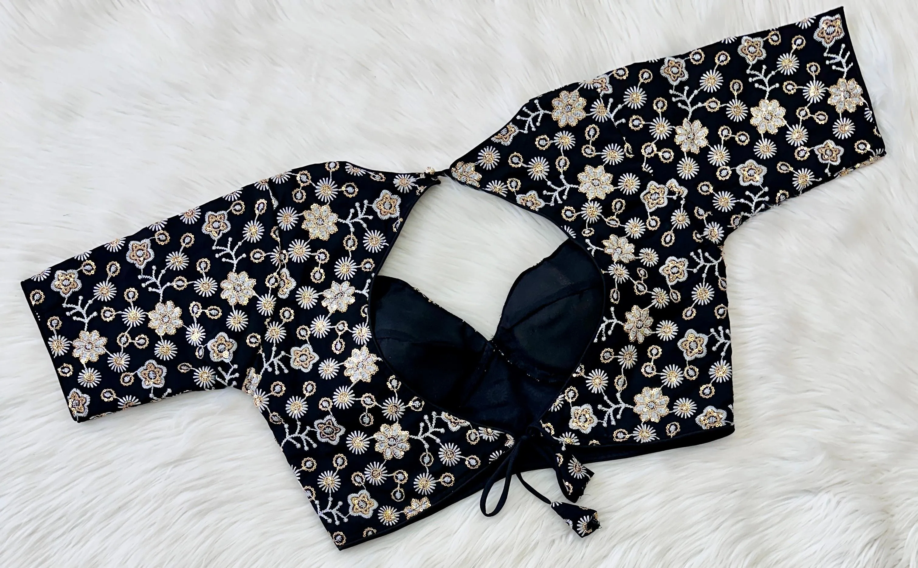 Black Hand-Embroidered Maharaja Georgette Blouse with Sequins