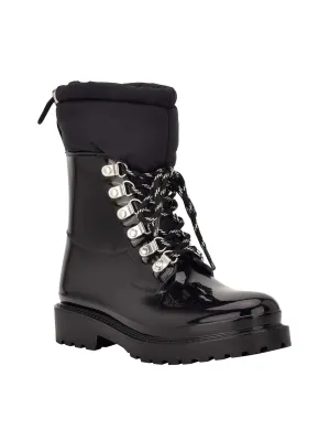 CALVIN KLEIN JEANS Womens Black Rain Lug Sole Water Resistant Eloy Round Toe Block Heel Lace-Up Rain Boots M