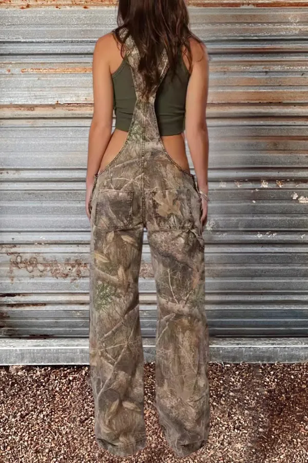 Camo Wide Leg Overalls Jumpsuits