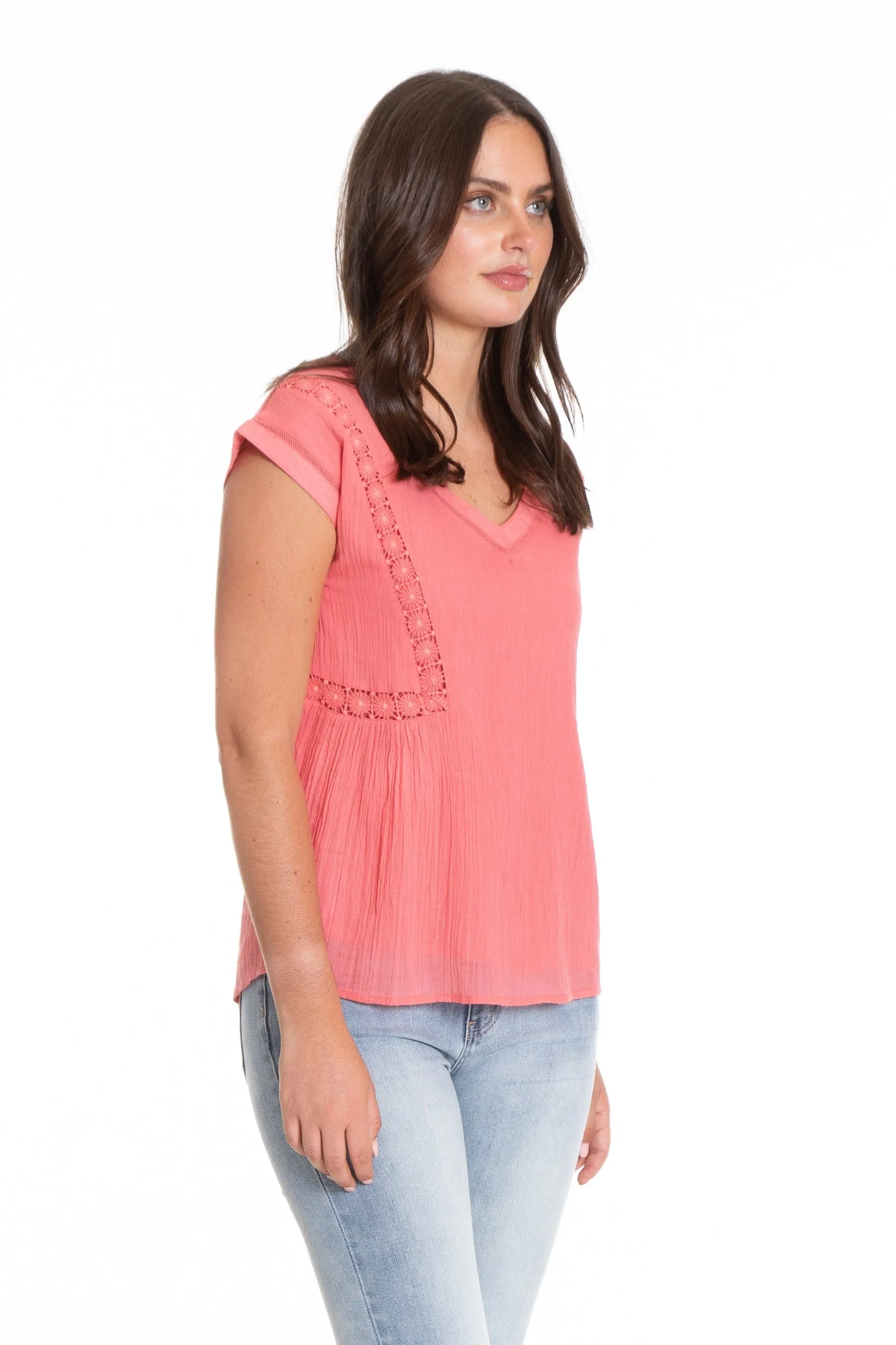 Cape Sleeve Top With Lace trim
