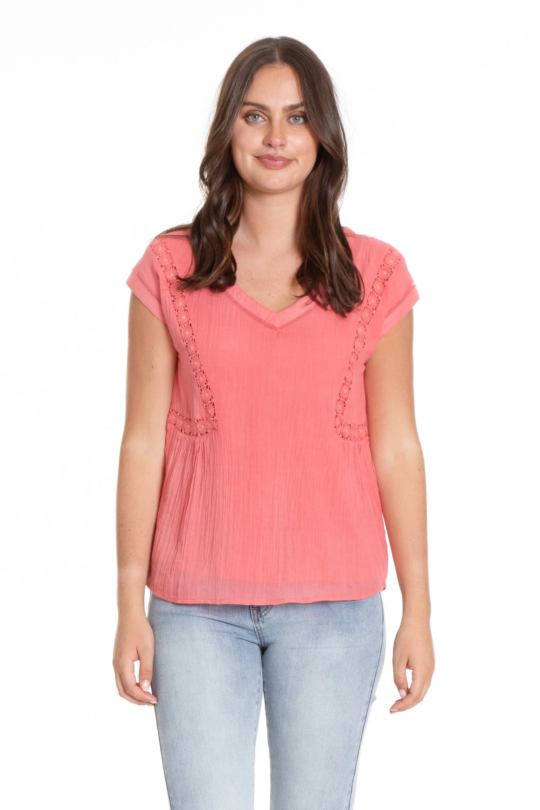 Cape Sleeve Top With Lace trim