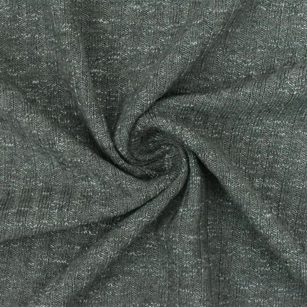 Charcoal Gray-White Texture Stretch 4x2 Rib Knit Fabric