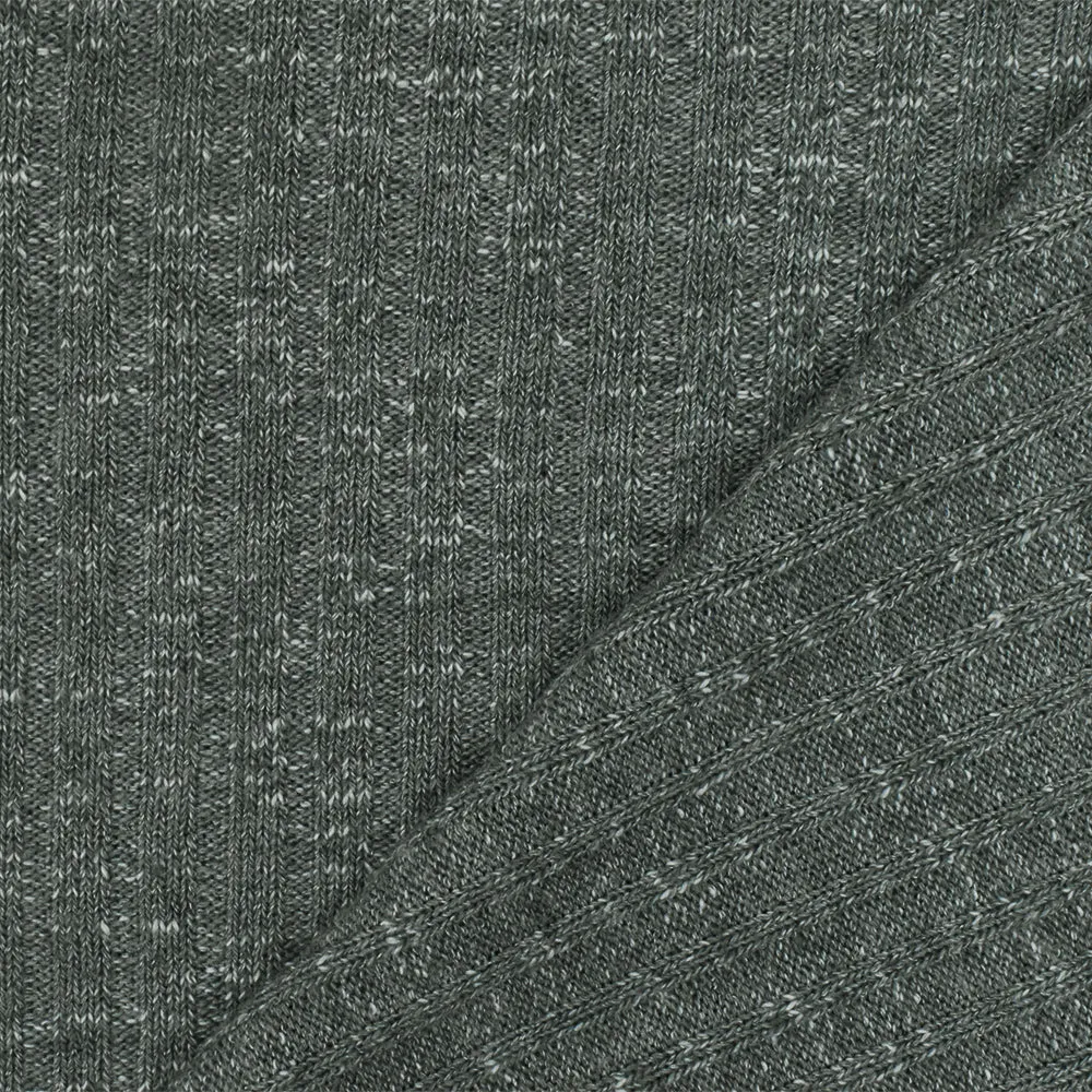 Charcoal Gray-White Texture Stretch 4x2 Rib Knit Fabric