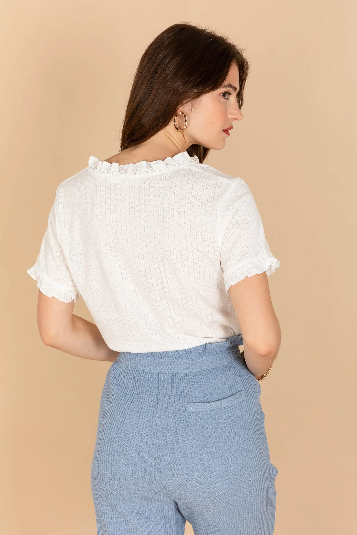 Chloe cotton frill top white