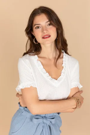 Chloe cotton frill top white