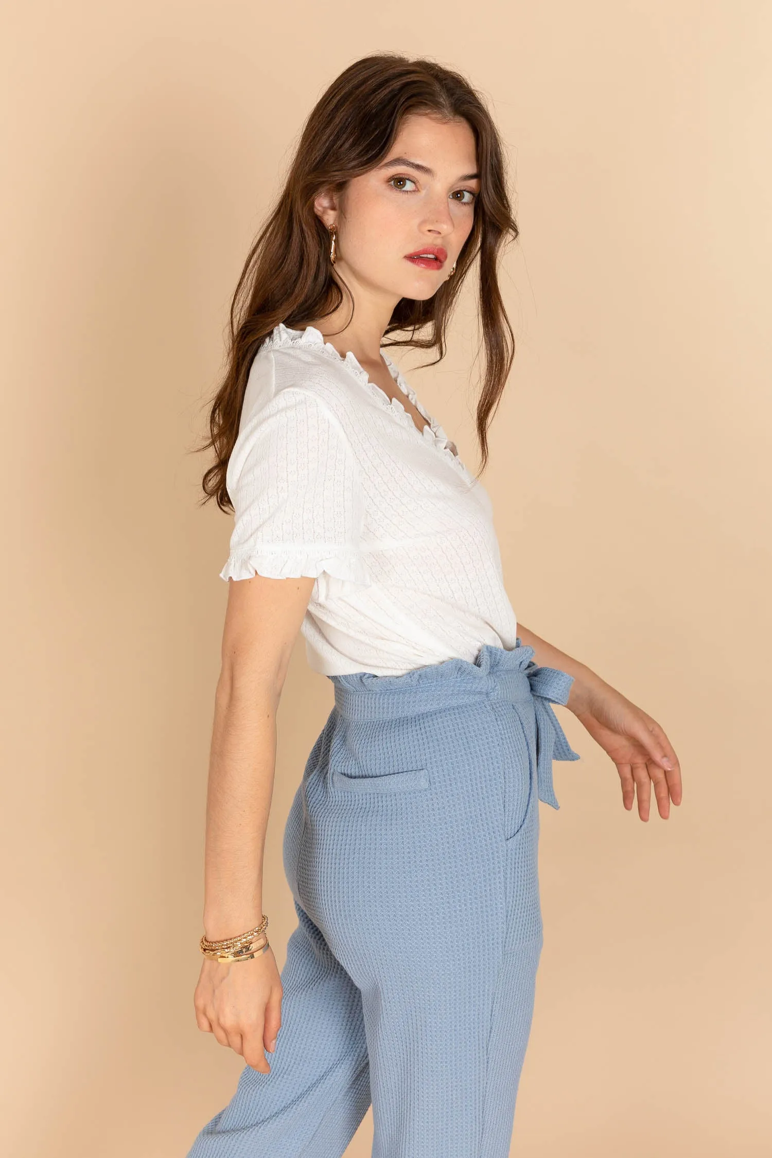 Chloe cotton frill top white