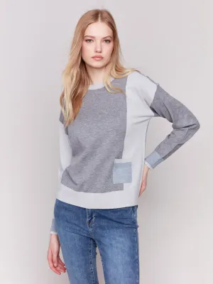 Color Block Sweater With Pocket Detail - Grey - H-Grey
