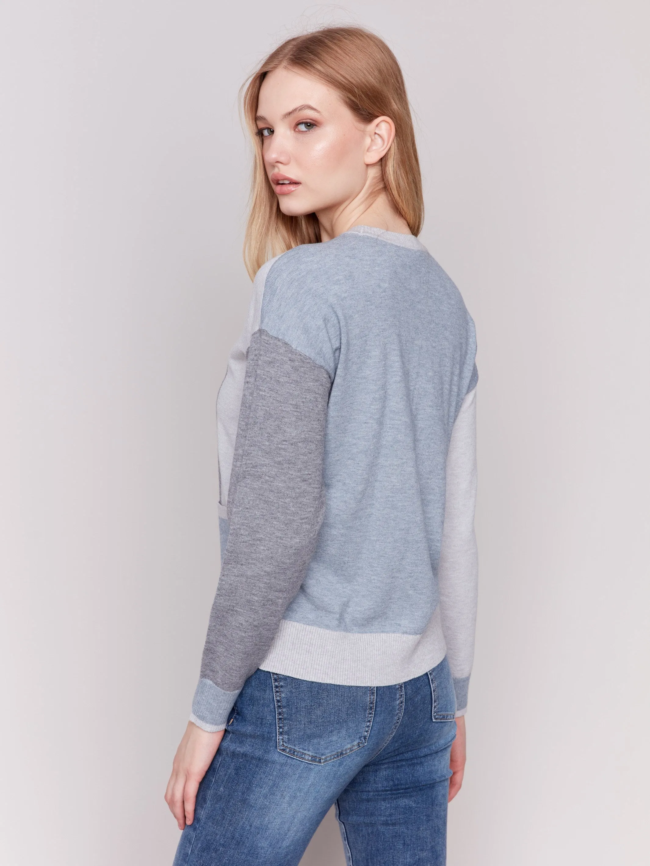 Color Block Sweater With Pocket Detail - Grey - H-Grey