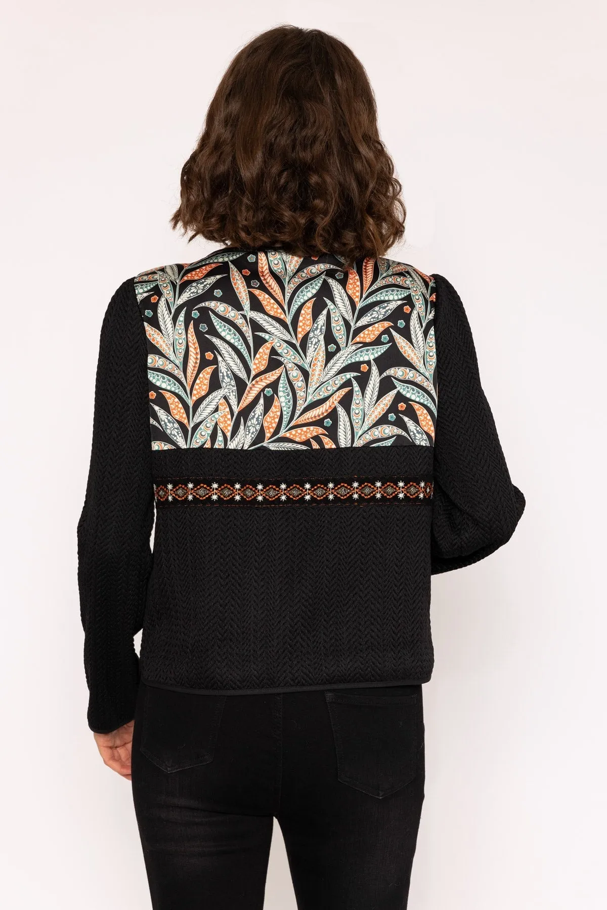 Colourful Print Detail Boho Short Jacket in Black