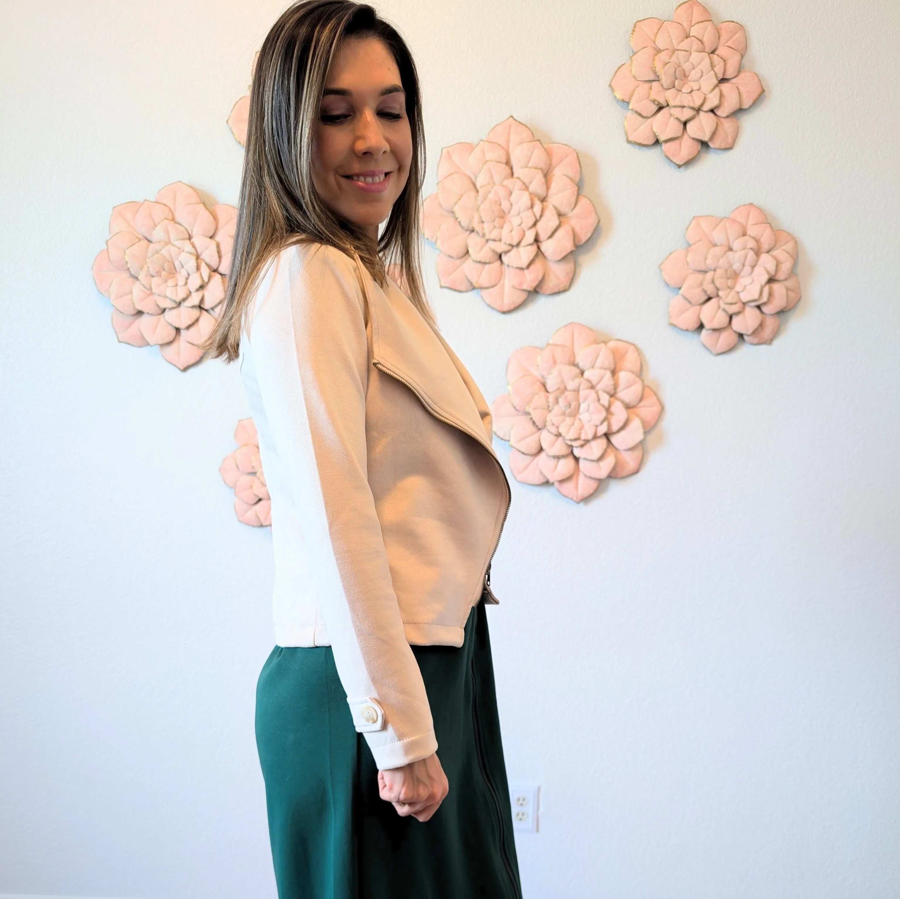 Cream Faux Suede Moto Jacket
