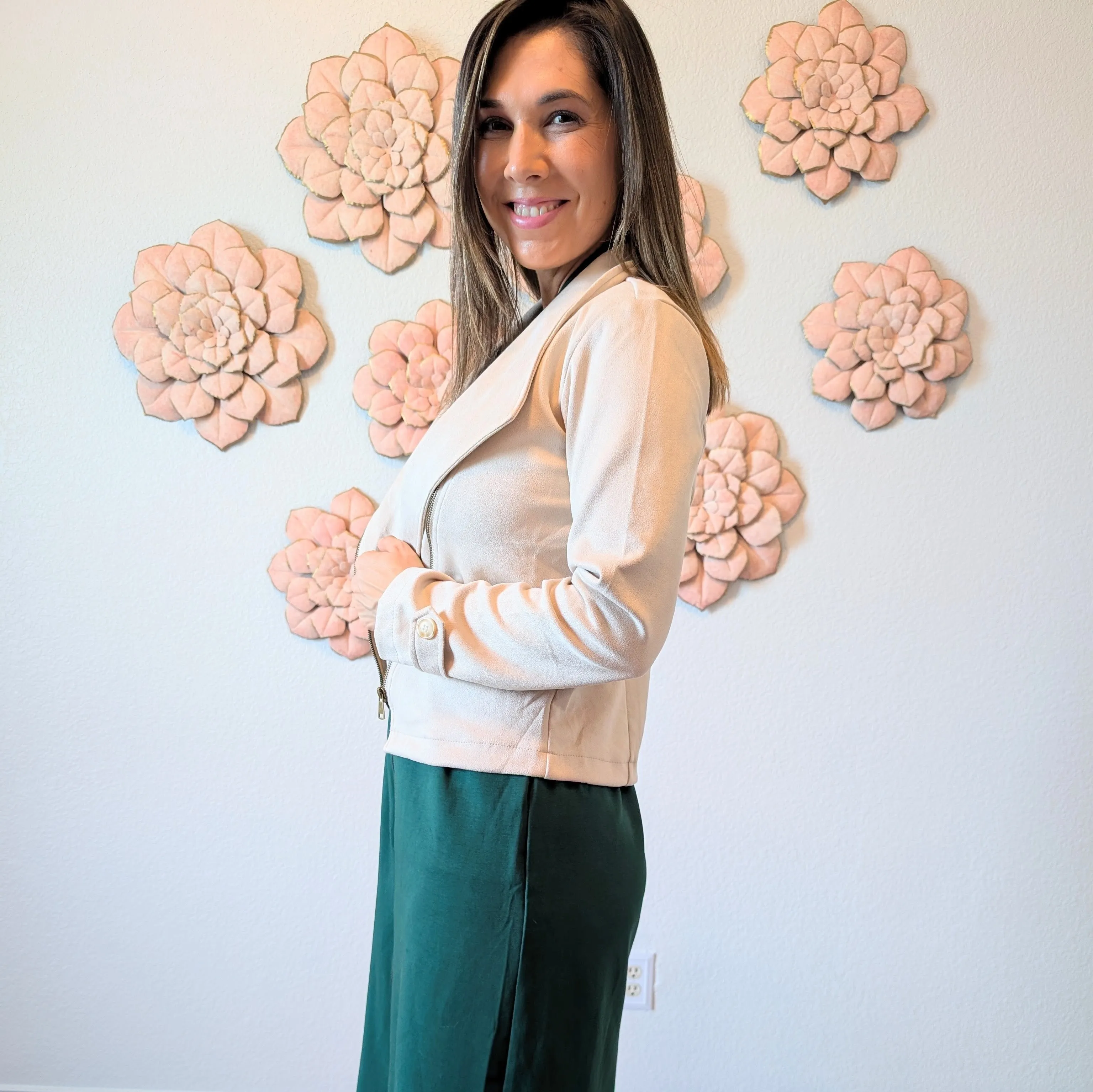 Cream Faux Suede Moto Jacket