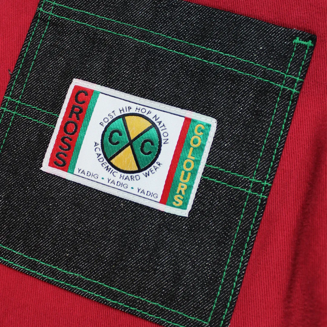 Cross Colours Color Block Suede Wash Jeans - Black/Red/Green