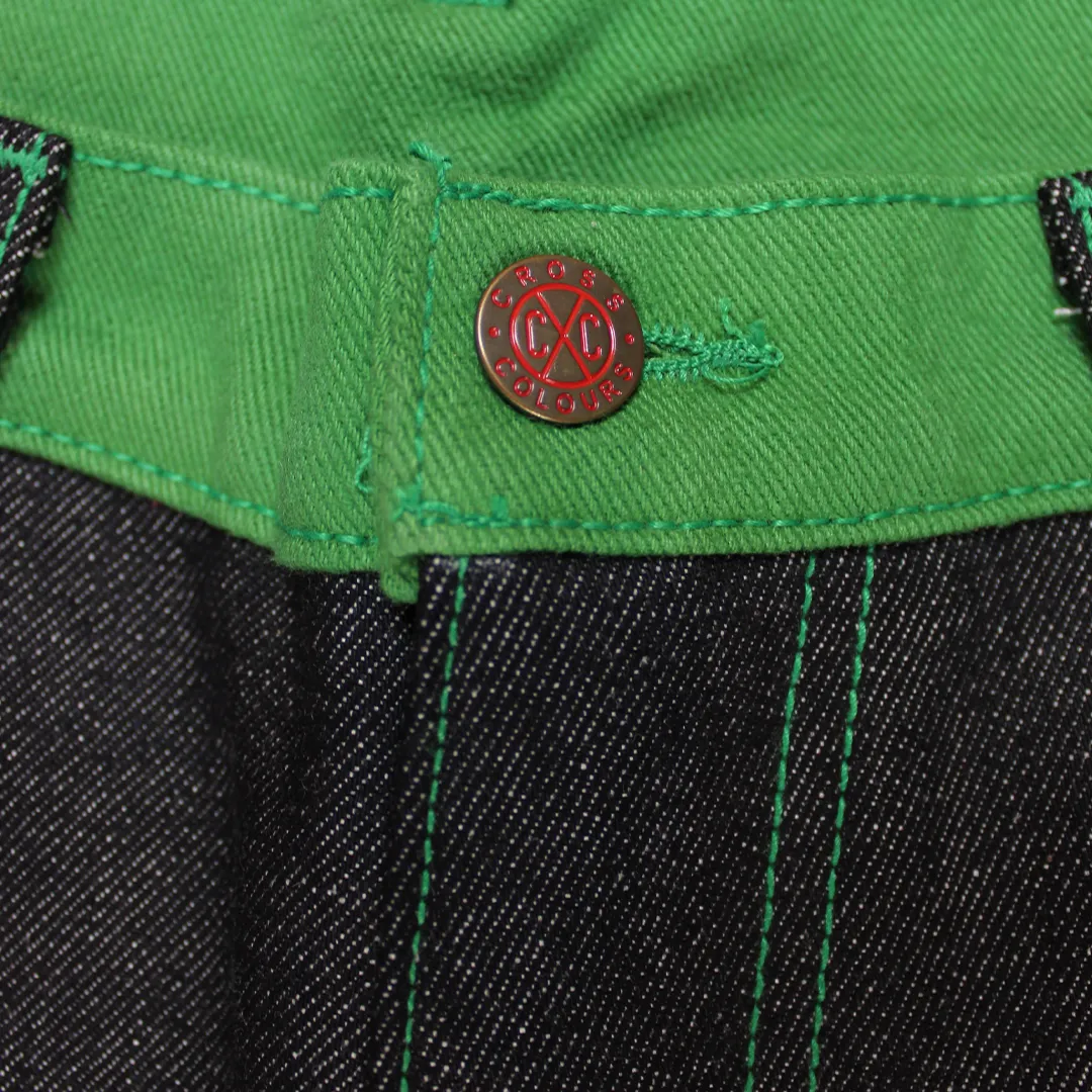 Cross Colours Color Block Suede Wash Jeans - Black/Red/Green