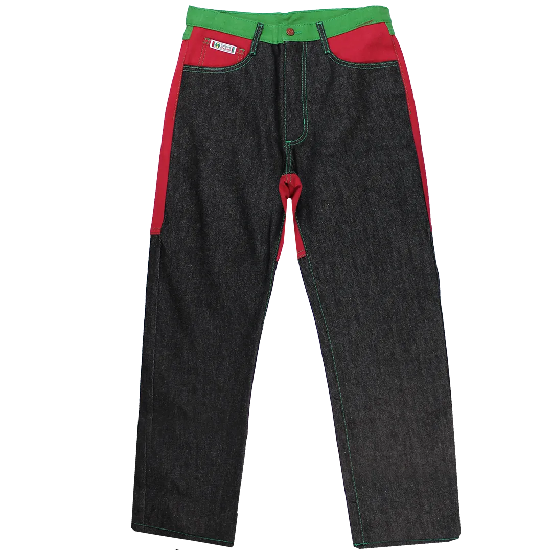 Cross Colours Color Block Suede Wash Jeans - Black/Red/Green