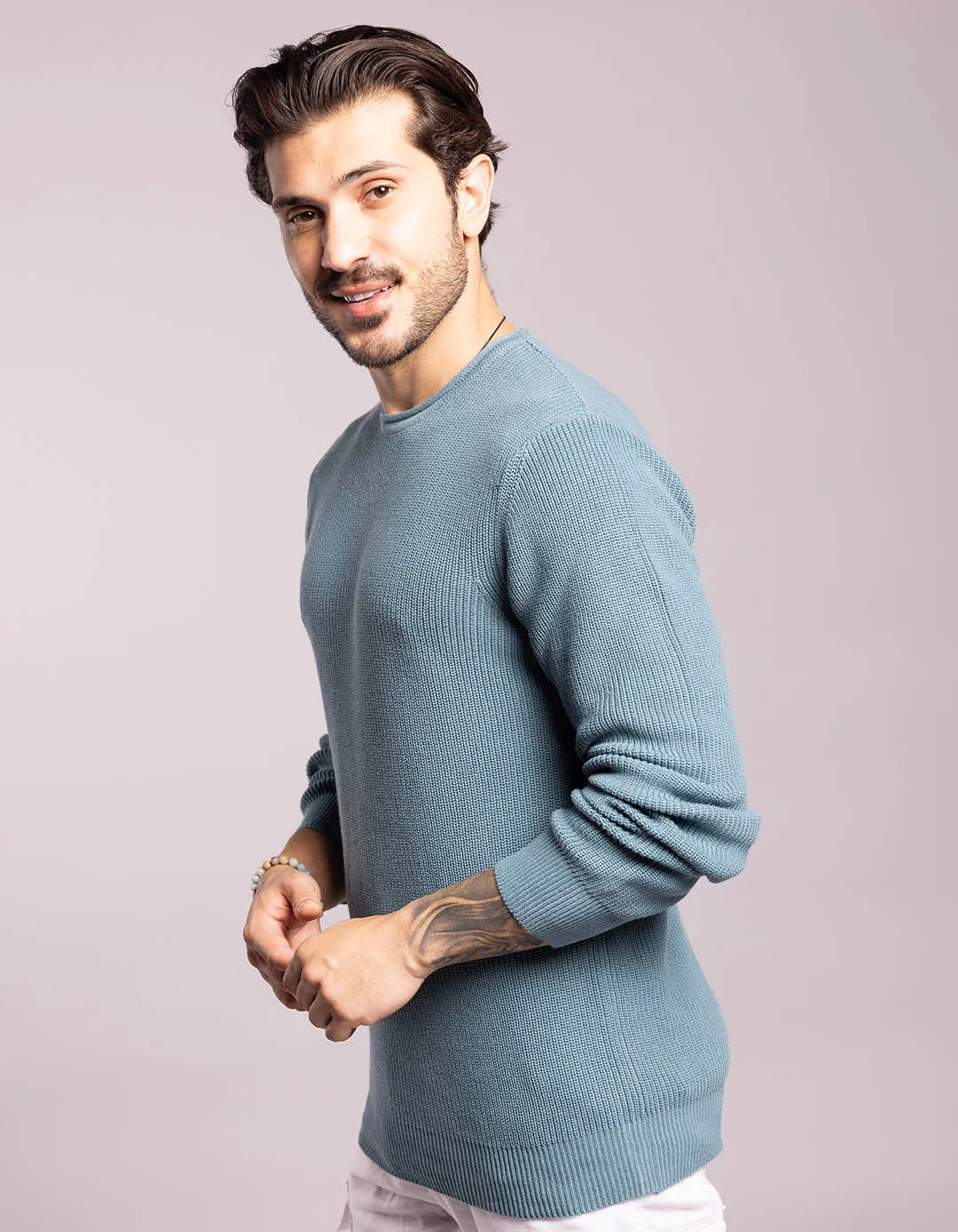 Dk Turq Round Neck Pullover Sweater