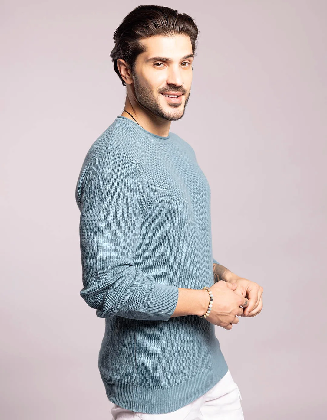 Dk Turq Round Neck Pullover Sweater
