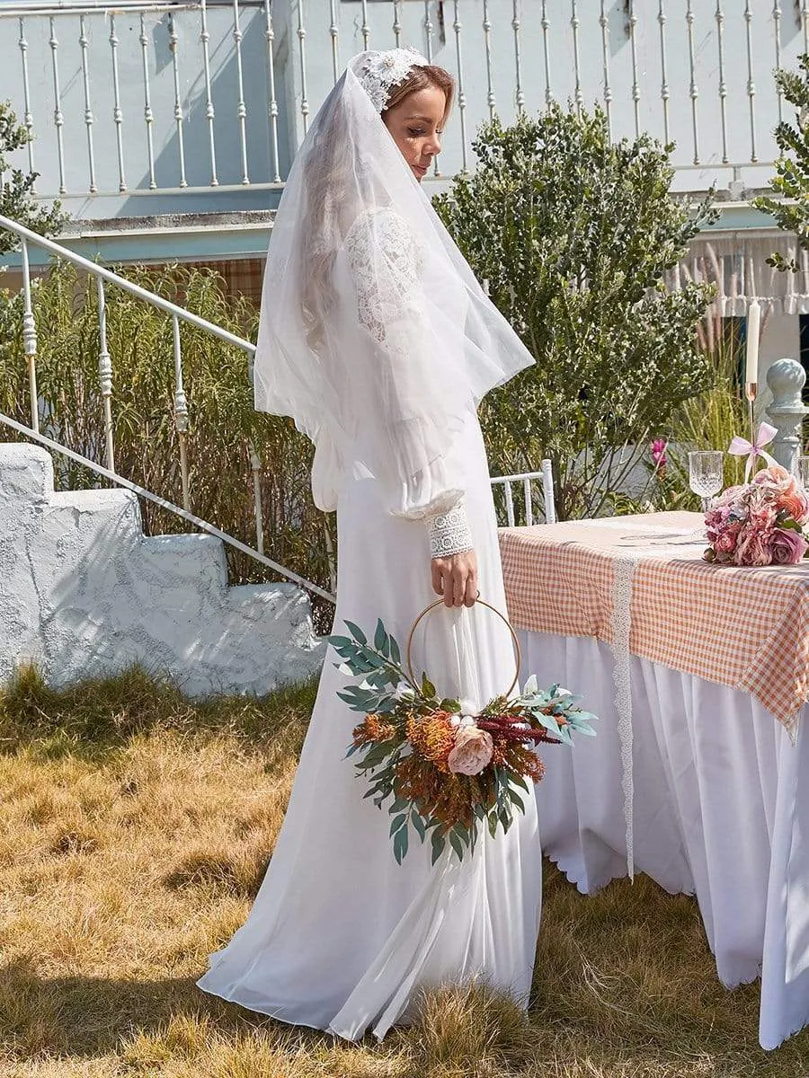 Elegant Simple Chiffon Wholesale Wedding Dress with Long Puff Sleeves EP00458-EH