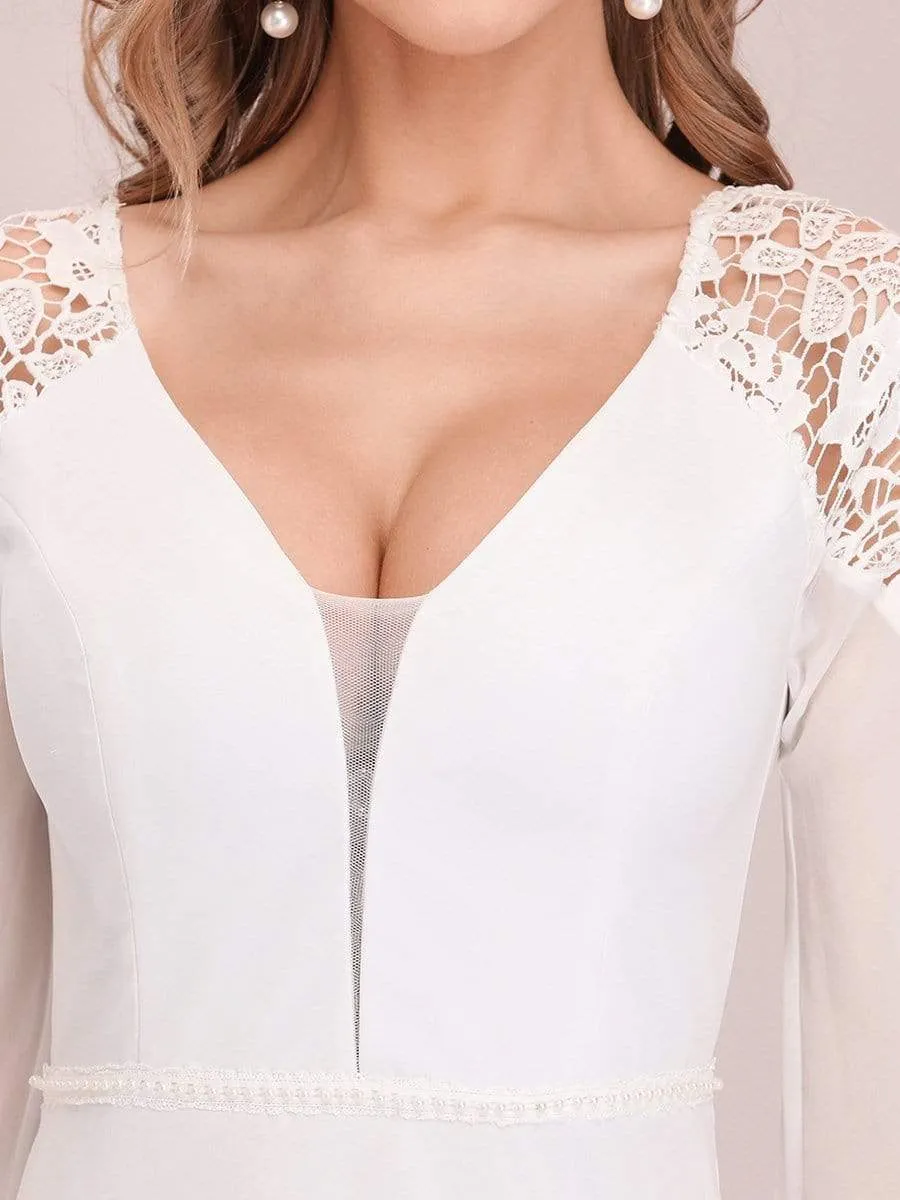 Elegant Simple Chiffon Wholesale Wedding Dress with Long Puff Sleeves EP00458-EH