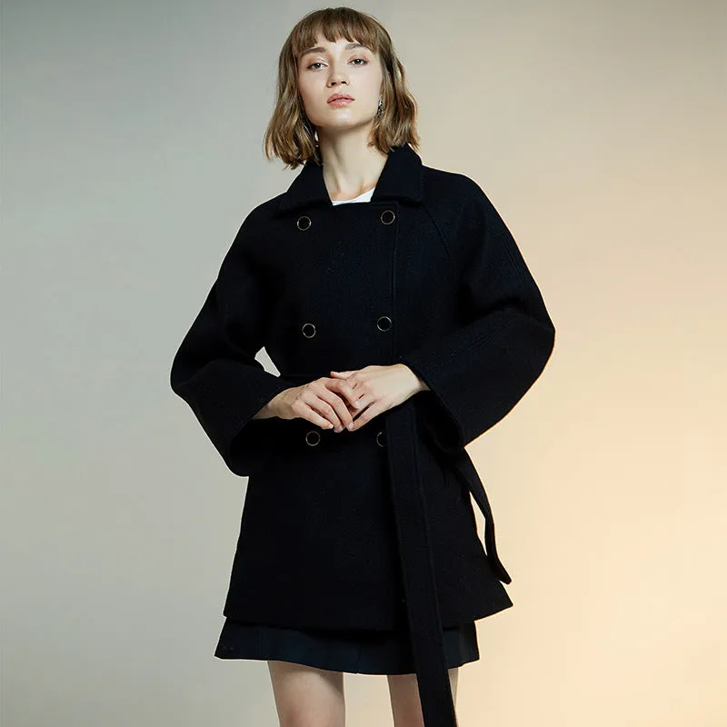 European Double Row Button Woolen Coat