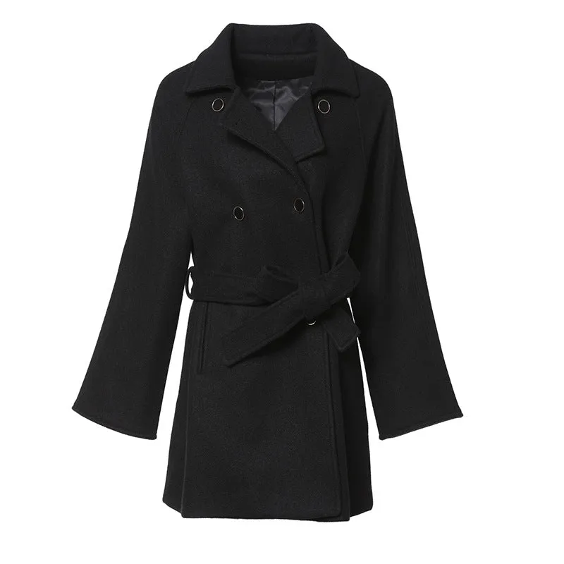 European Double Row Button Woolen Coat