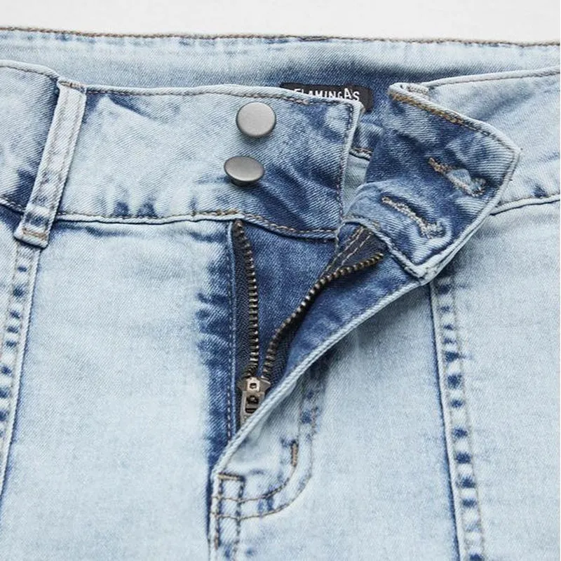 Flamingals Multi Pocket Double Button Mid Rise Flare Cargo Jeans Comfort Womenswear Denim Spandex Cotton Basic Trouser Streetwear Style Bottom Pants