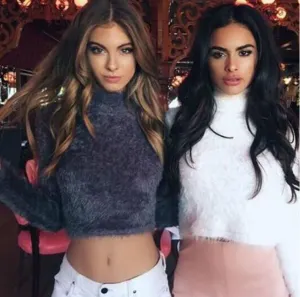 Full length sleeve high collar short sexy sweater