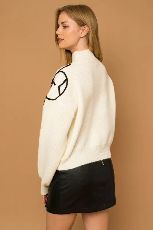 Gardenia Flower Embroidery Mock Neck Sweater
