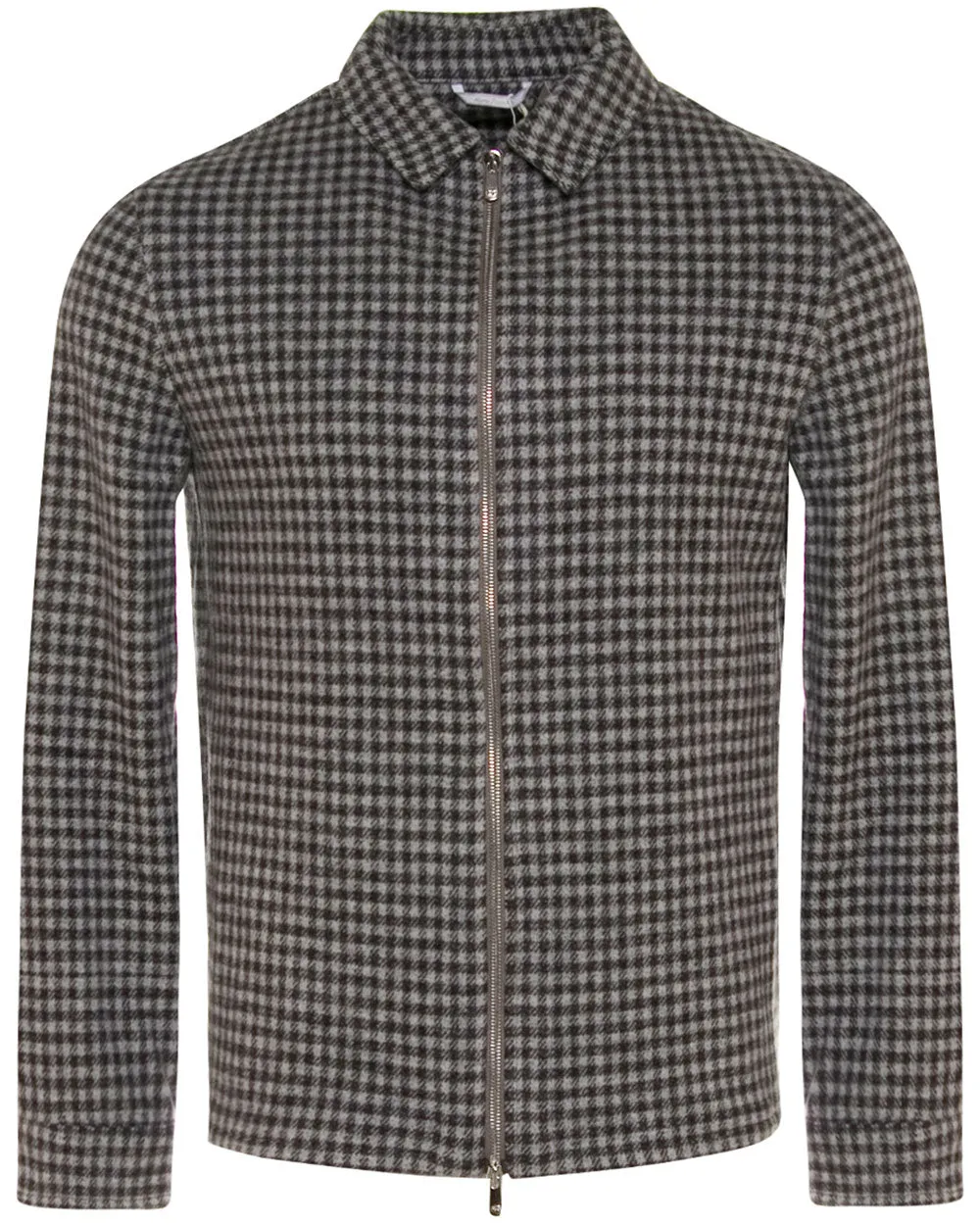 Grey Check Wool and Cotton Zip Front Jacket