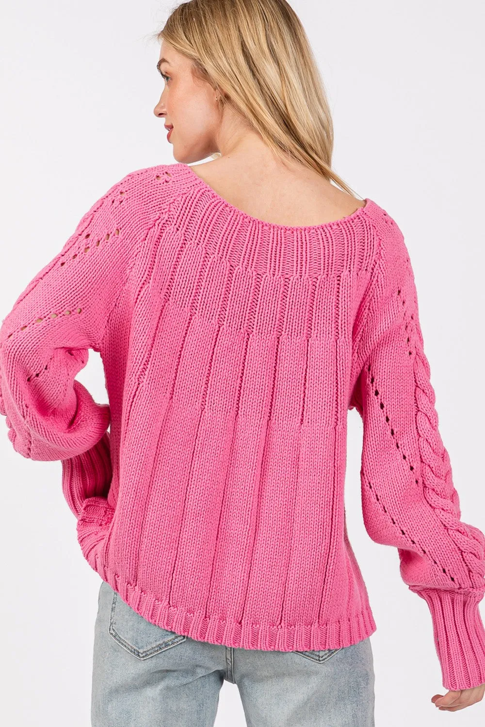 Hazel Blues® |  SAGE   FIG Cable-Knit Long Sleeve Sweater