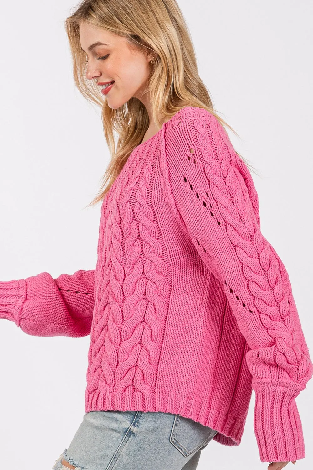 Hazel Blues® |  SAGE   FIG Cable-Knit Long Sleeve Sweater